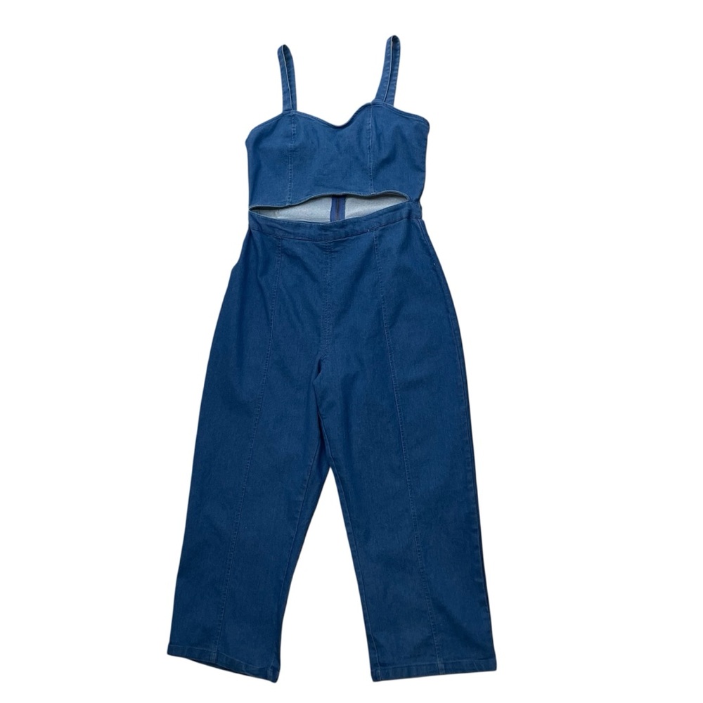 Boho Jean Jumpsuit Pants Large Retrod Blue Open Sweetheart Overall Denim